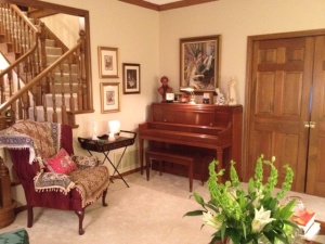 Living Room - After We relocated the piano which opened up the room. Showcased Patty's history with Steinway piano and her love of music. 
